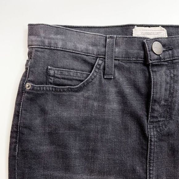 Current/Elliott Skinny Mini Denim Skirt Released Hem Drifter Washed Black 24 NWT - Picture 3 of 9